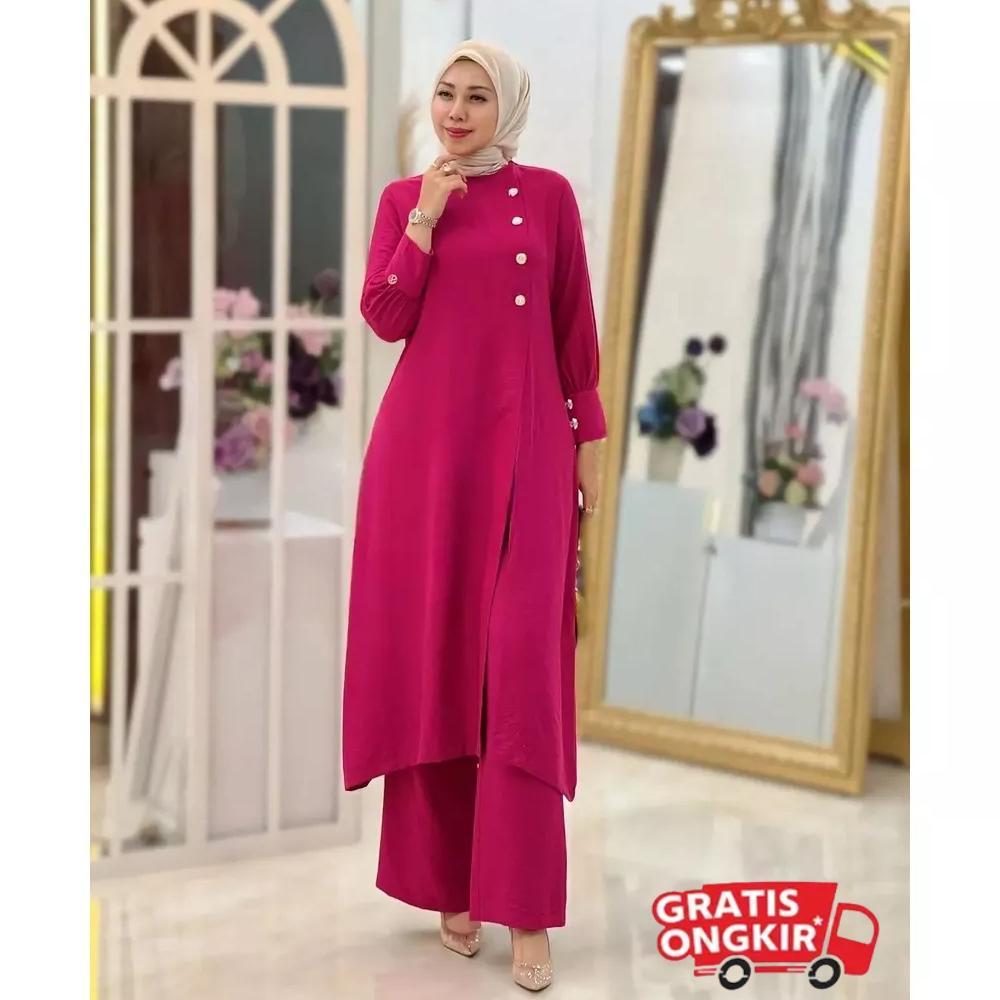 PROMO TERBARU Setelan Crinkel Airflow Premium Adeline Set Wanita Tunik Celana Kulot Saku Kanan Kanci