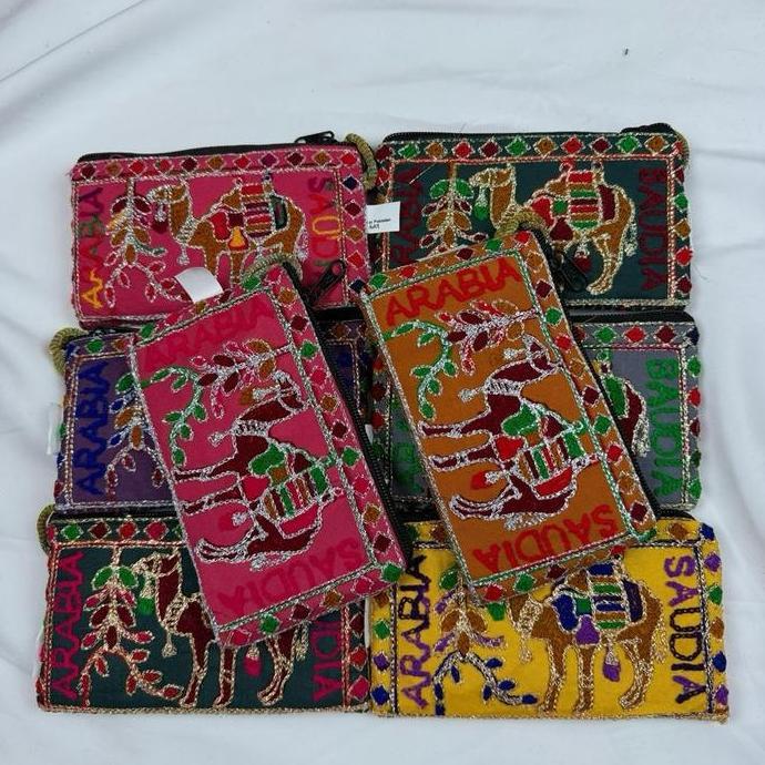 12 Pcs Dompet Unta Mini Etnik Bordir 15X8 Oleh-Oleh Umrah Haji Unik Kartu Manik Uang Dompet Koin Ara