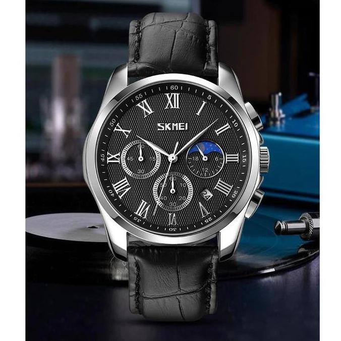 Clock- Jam Tangan Pria Analog Chronograph Casual Quartz Tali Kulit Skmei 9260