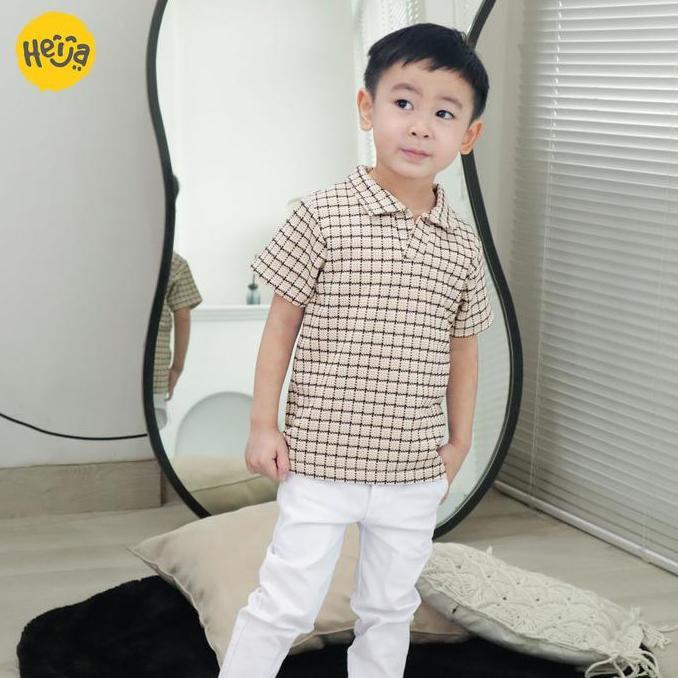 Child- Quadro Shirt | Polo Anak Motif Kotak Rna Cream - Kaos Polo Shirt Kerah Anak Unisex Couple Pri