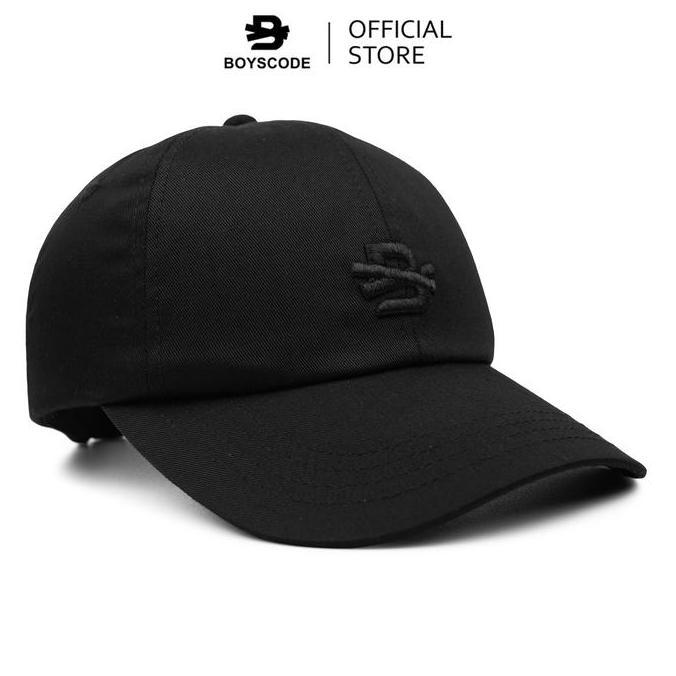 BOYSCODE Topi Baseball Polo Cap Basic Distro Pria Wanita Big Logo Hitam Fullblack