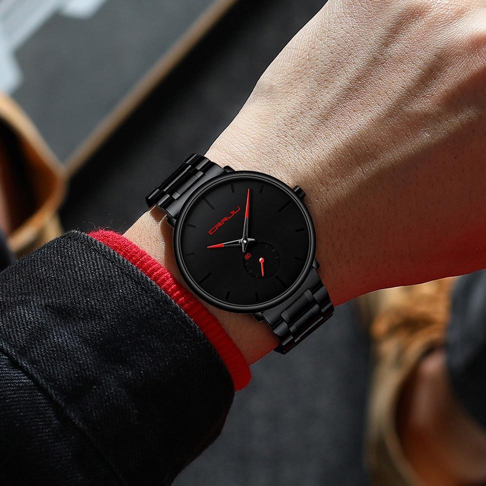 PREMIUM JAM TANGAN PRIA SANGAT TIPIS CRRJU 100% ORIGINAL COWOK QUARTZ MEN WATCH COD ARLOJI TAHAN AIR