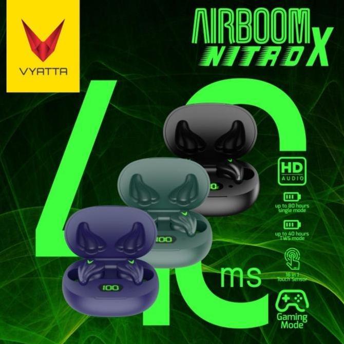 Airboom Nitro X TWS Bluetooth Headset Eahone Wireless Gaming Mode 40ms Latency IPX5 teroof 16 Sensor