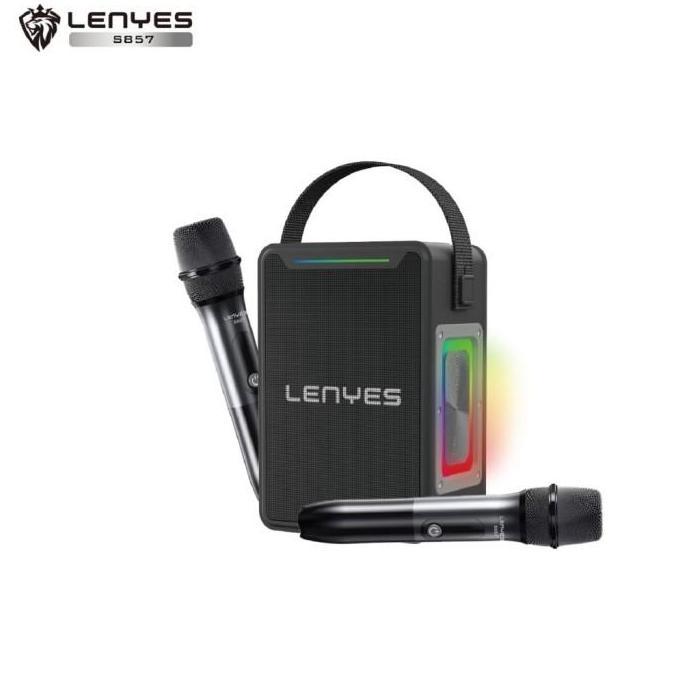 Speaker LENYES S857 150W KTV Wireless+2pcs Mic Karaoke Bluetooth5.3 Portable RGB Lht DSP Hh TWS New