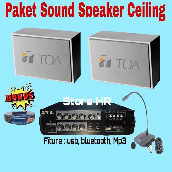 TOA Paket Speaker Ceiling ZS-602R Box Ampli KA288 Mic 1 Unit Bonus USB Bluetooth Mp3