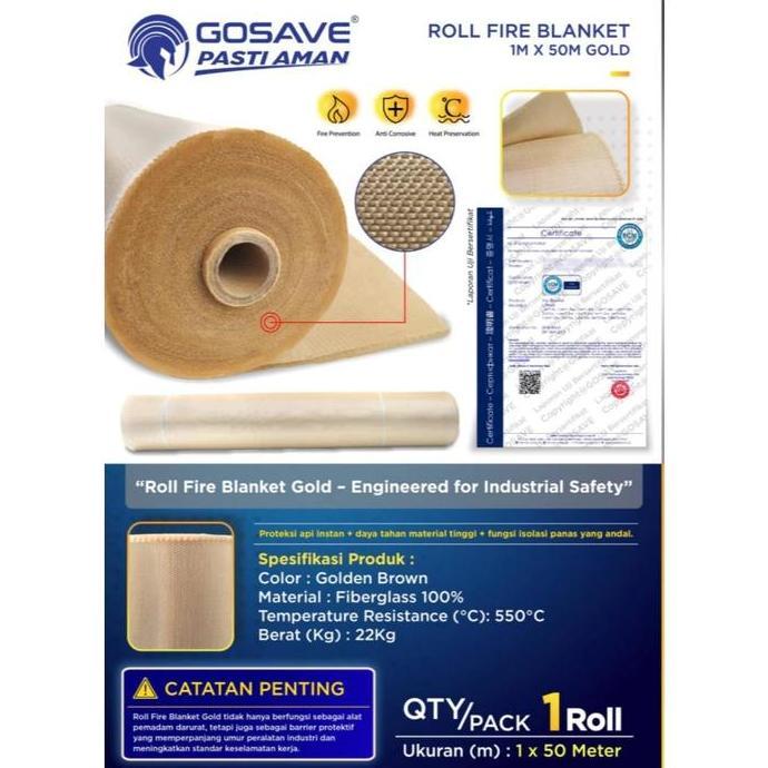 GOSAVE Fire Blanket Gold Roll 1 Mtr x 50 Mtr