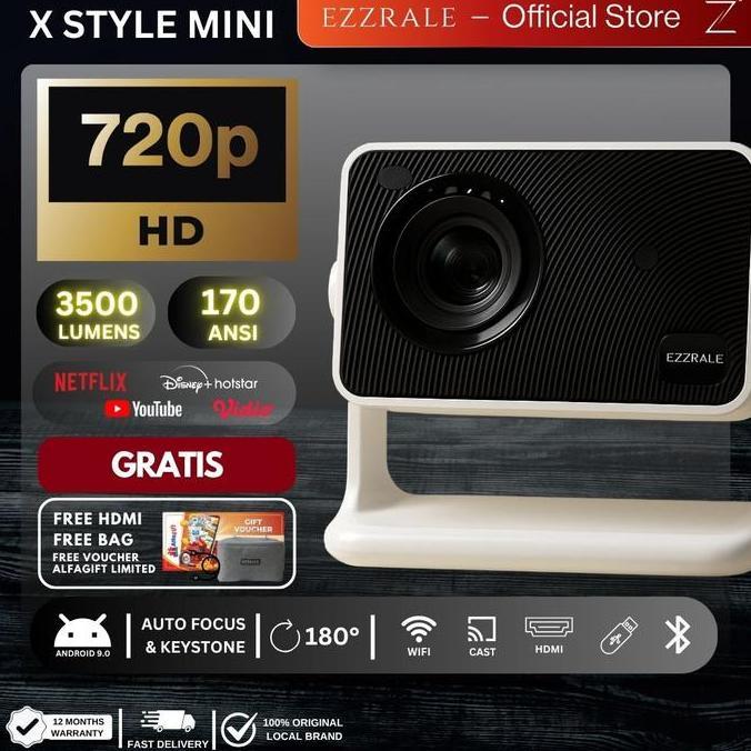 Ezzrale Smart Proyektor Lcd X Style Mini 720P 3500 Lumens Smart Android Projector 9.0 Free Bag