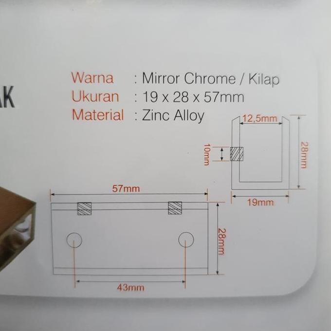 Sval- Ambalan Jepit Kaca Kotak Stainless Penyangga Ambalan Kaca 5 - 12 Mm L