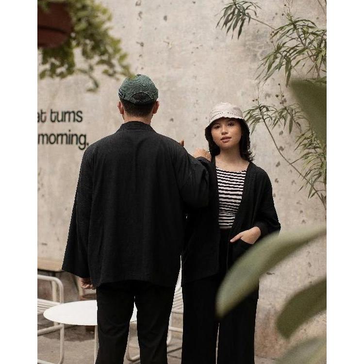 Hombre- New- Schouten Outer Linen Akiro Black - Kimono Pria Nita (Unisex)