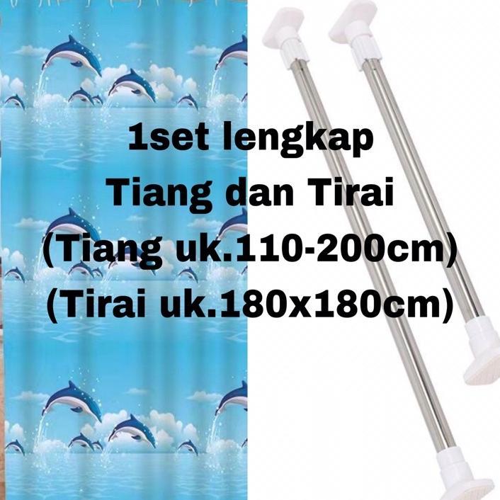 (1 Set) Tirai Kamar Mandi Plus Tiang Kamar Mandi / Tiang Gorden+Tirai Shower Curtain