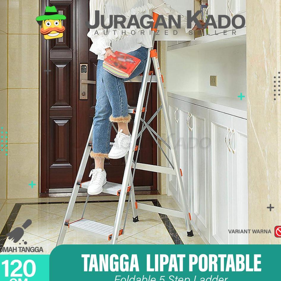 Tangga 5 Step Tangga Lipat Alumunium Silver Tangga Portable Alumunium