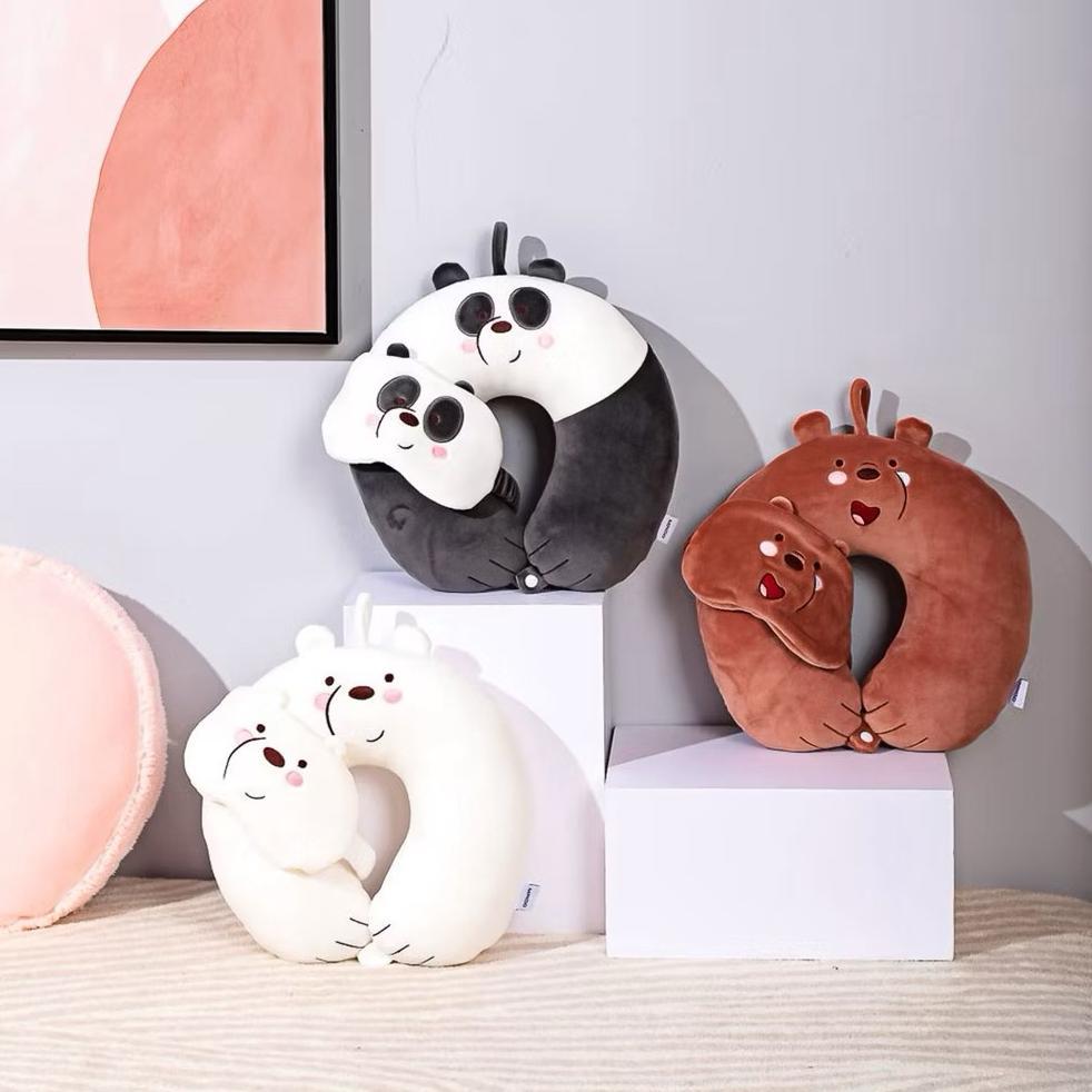 Miniso Bantal Leher Travel Masker Mata Tidur We Bare Bears Bantal Leher Dewasa Bantal Leher Dan Penu
