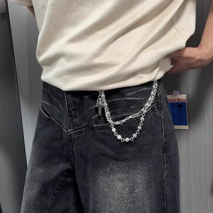 DAXZI Aksesoris Metal Gothic Tali Rantai Jeans Gaya Chrome Hearts dengan Liontin Salib Bola Pedang K