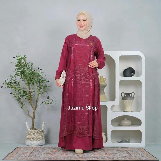 Arsy- Almira Dress By Jazima Shop - Gamis Polo Linen Mix Tulle Heavy Sapto Gamis Kondangan Elegan An