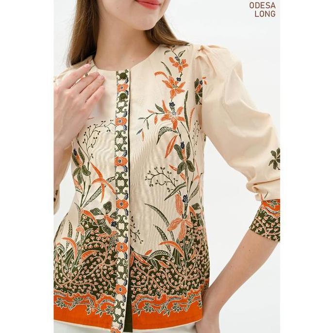 Evercloth Odesa Long Atasan Batik Lengan Panjang Puff Blus Batik Kancing Blouse Lengan Balon Full Ja