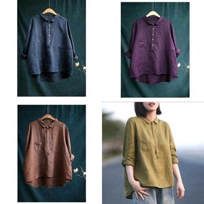 Yumi top Atasan Katun Linen Rami Blus Wanita Model Korean