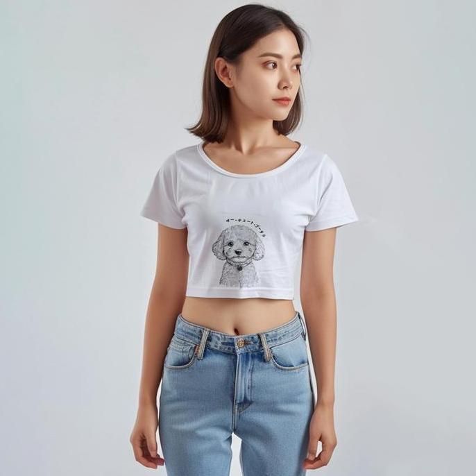 LTG81 Tank Top Crop RCP Gambar Anjing Poodle Hitam Putih