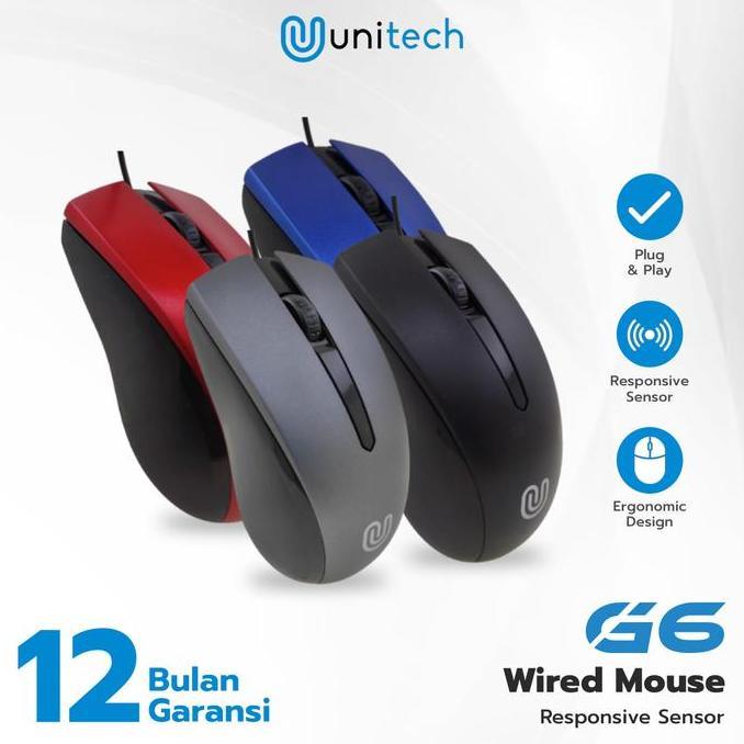 Mouse Kabel Optikal G6 Unitech Wired Kabel USB 1000DPI For Laptop PC