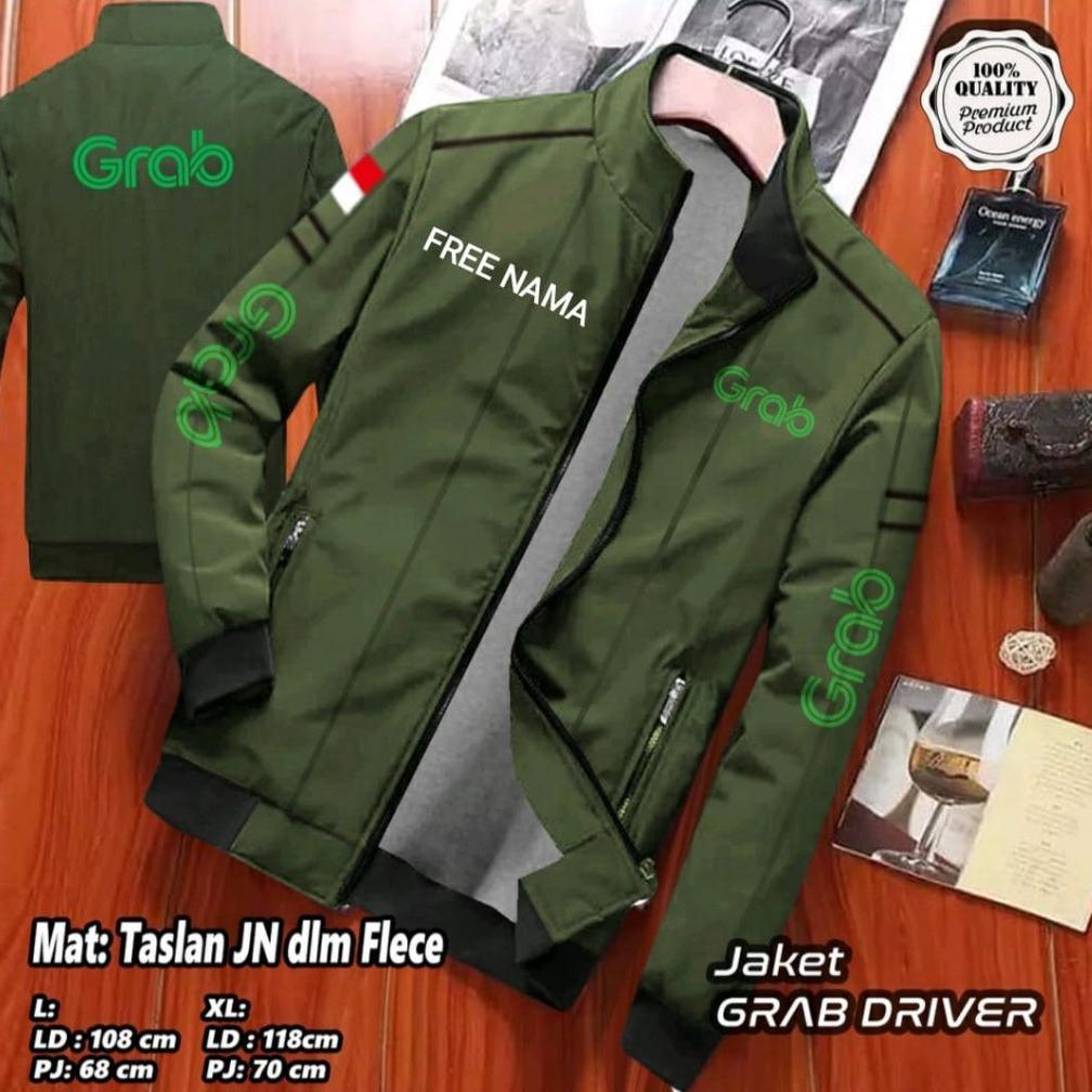 NEW JAKET KANTONG DALAM GRAB / JAKET GRAB FOOD / JAKET GRAB BIKE / BOMBER GRAB / FREE NAMA BAHAN TAS