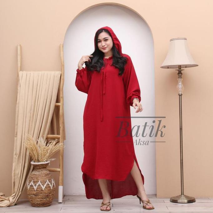 Arsy- Yesha Seck Dress Hoodie Muslim Nita Outfit Hijab Bahan Crinkle Airflow Resleting Busui By Bati