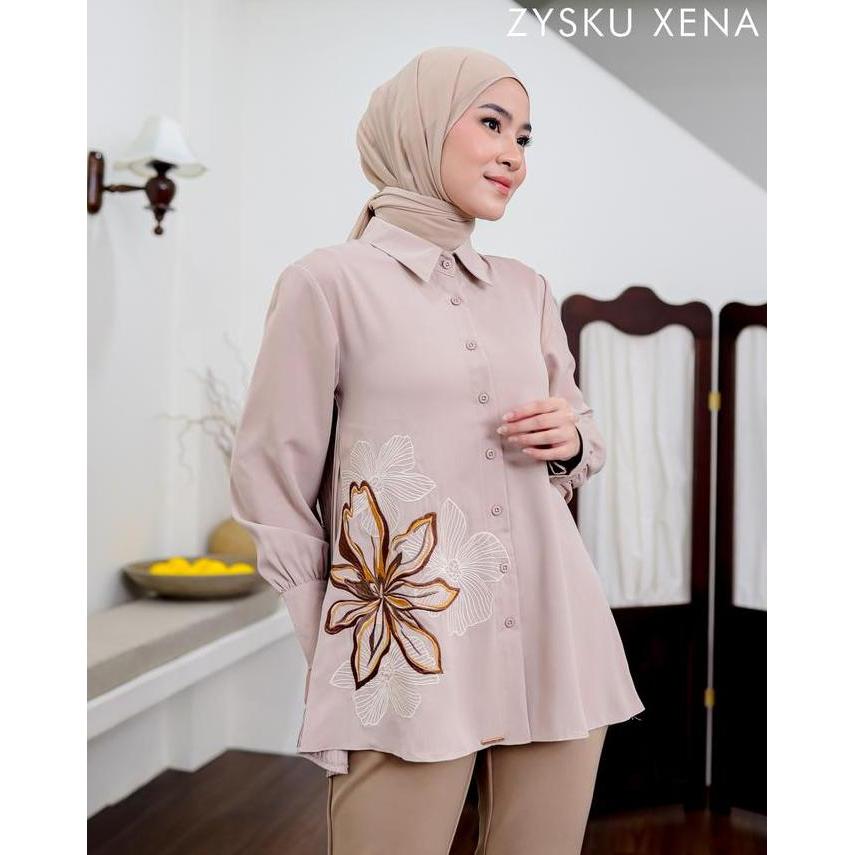 Zysku Xena | Vyre Shirt - 4 Warna | Kemeja Bordir Basic Lengan Panjang Polos Plisket