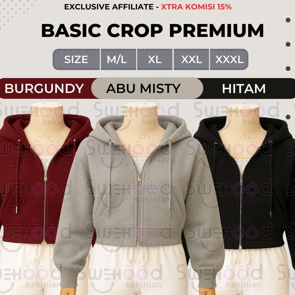 terbaru exclusive affiliate - basic crop premium jaket hoodie zipper wanita kekinian korea - xtra ko