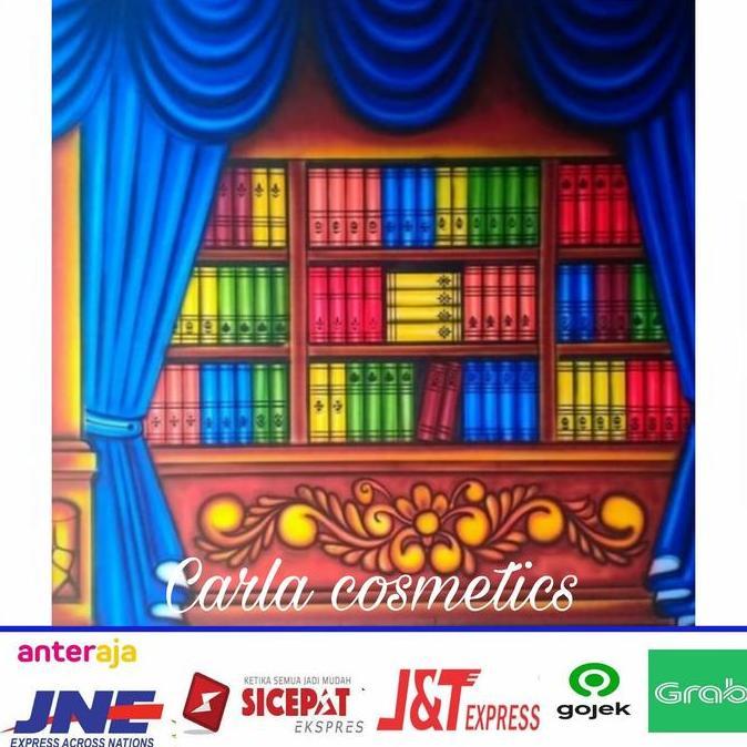 kain background foto wisuda rak buku renda biru ukuran 2,5X3M