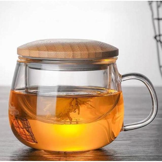 Tea Infuser 320 Gelas Cangkir Saringan Teh Mug Filter Tutup Kayu Bambu