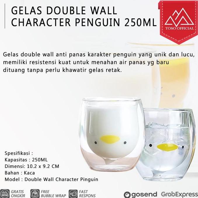 Gelas Double Wall Penguin 250Ml Gelas Unik Karakter Pinguin Cup Glass