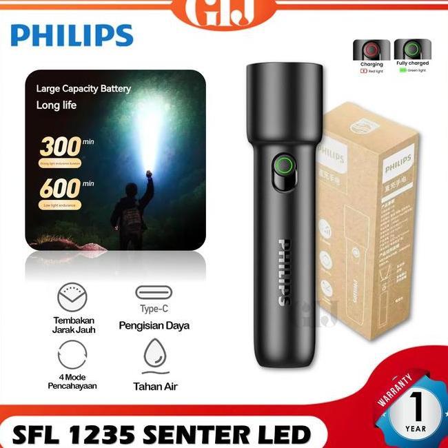 Philips Sfl1235 Senter Led Flashlht Rechargeable Lampu Senter Mini Terang