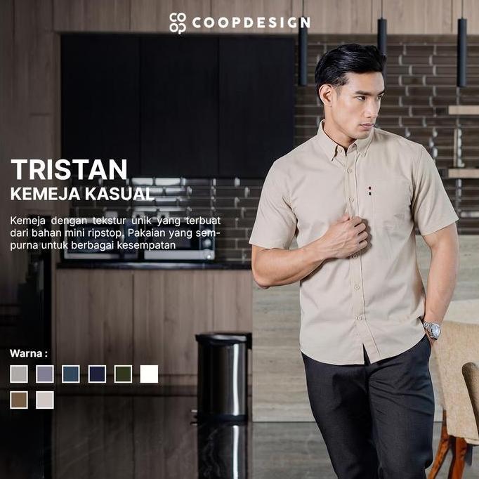 Coop Design - Tristan Kemeja Kasual Kerja Lengan Pendek Short Sleeve Basic Mini Ristop Pria