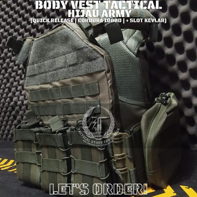 Bodyvest Tactical Hijau Hitam Single Quick Release - Rompi Tactical Hijau Hitam Milspec
