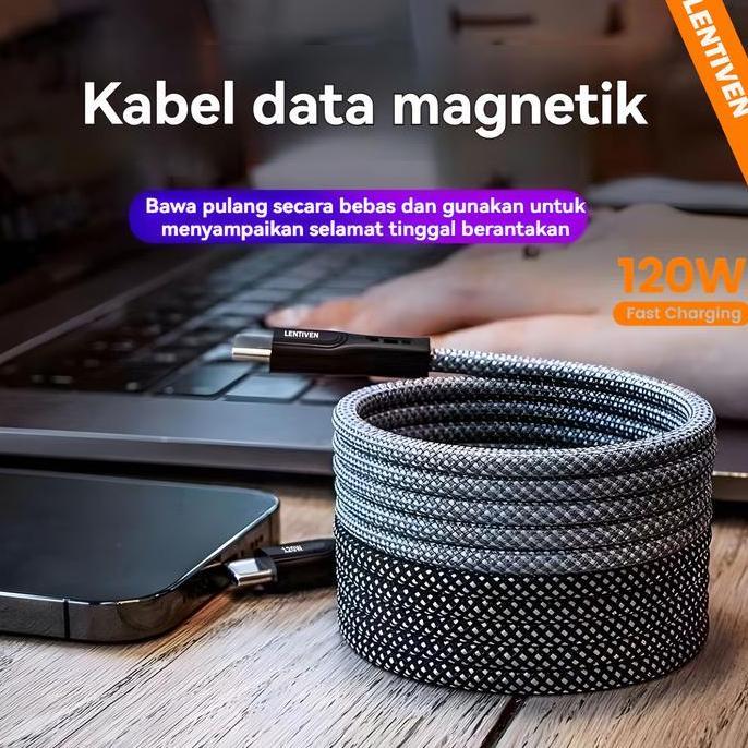 CORELA LENTIVEN 120W Kabel Data Fast Charging Dengan Magnetic Micro usb Type C TO Type C Cable FOR i