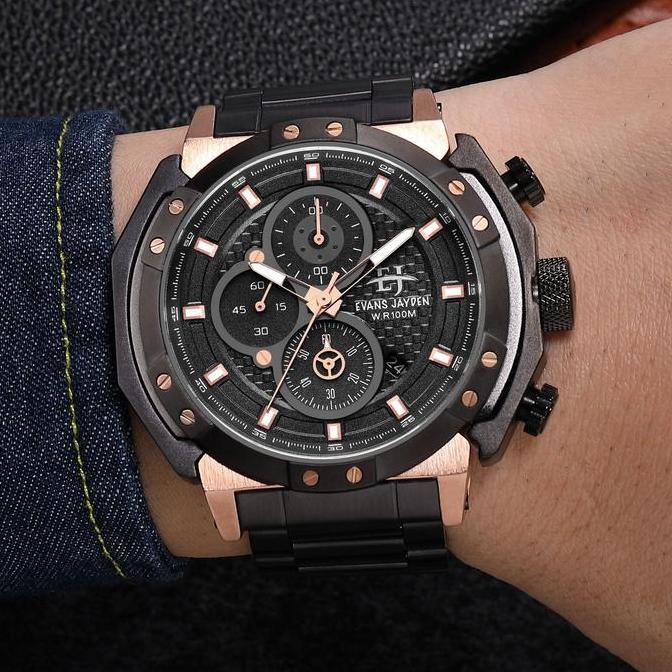 Orologio- Evans Jayden Jam Tangan Pria 9548 Rantai Stainless Steel Chronograph Kaca Sapphire Ter Res