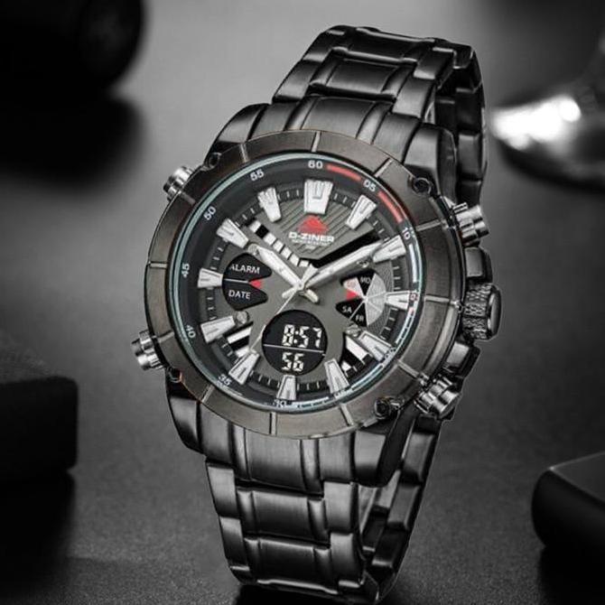 Orologio- Dziner Jam Tangan Pria Double Time 8258 Tali Rantai Stainless Steel Ter Resistant 30M