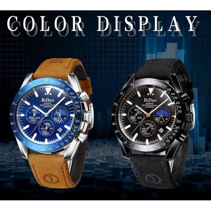 Orologio- Biden Jam Tangan Pria Bisnis Santai Tahan Air Pria Display Kuarsa  Otomatis Tali Kulit Yn0