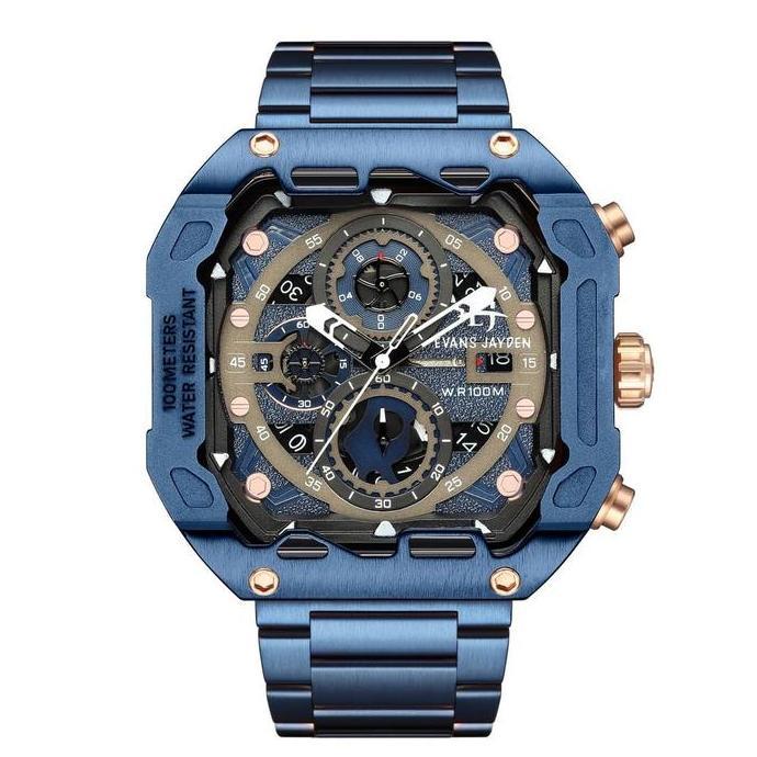 Orologio- Evans Jayden Jam Tangan Pria 9596 Rantai Stainless Steel Chronograph Kaca Sapphire Ter Res