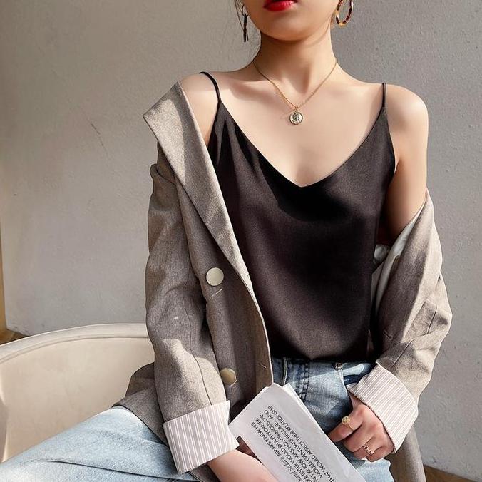 Sweet- Tank Top Nita J177 | Teng Top| Tanktop | Tanktop V Neck Bahan Satin