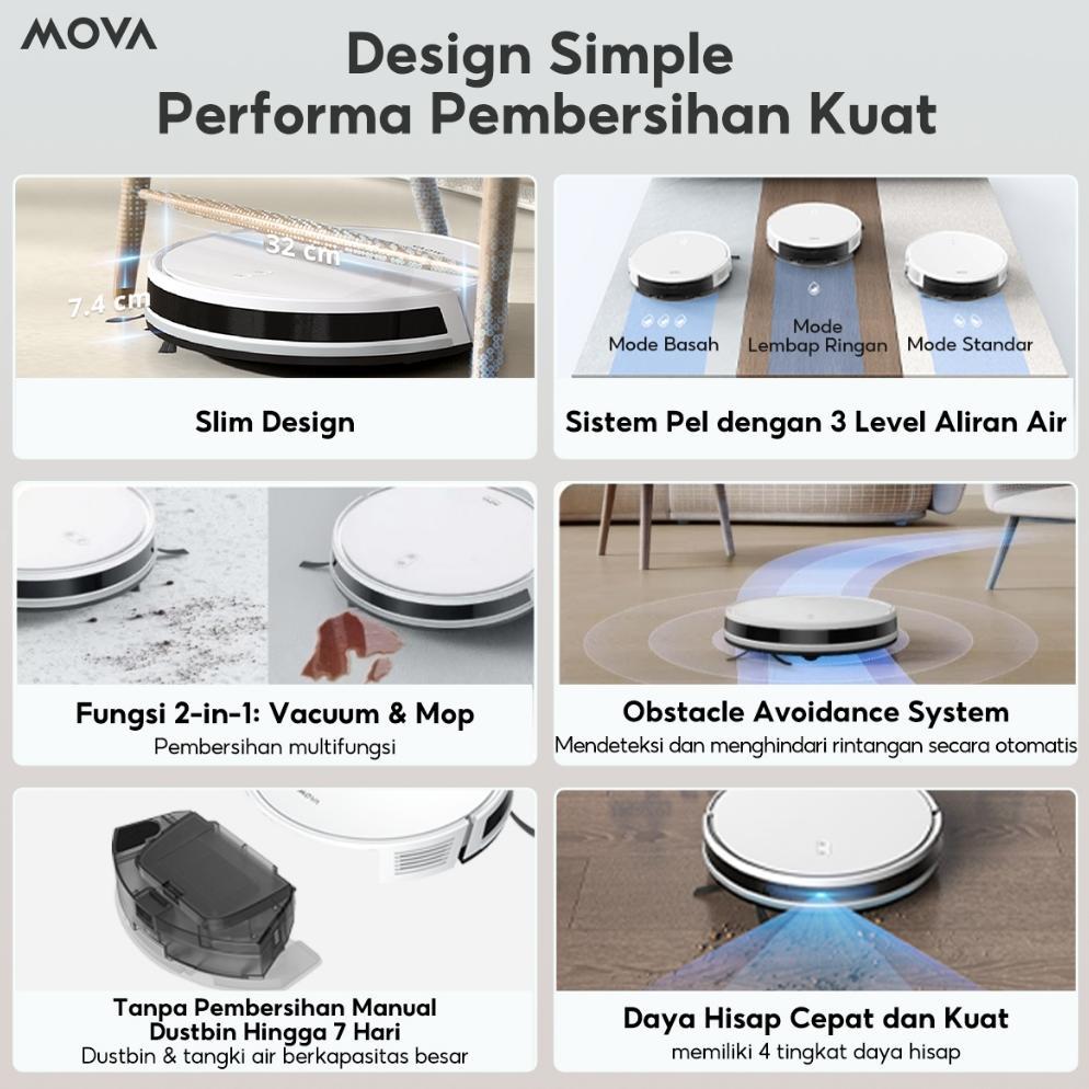 New Mova E10 Vakum Robot Otomatis 4500Pa Vacuum Dan Pel Lantai Smart Mapping Anti Tabrak Cocok Untuk