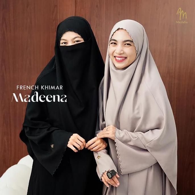 Maslaha Niqab Madeena French Khimar Bordir  Long FK Instant Umroh Haji  Shamira Stretch | Kerudung U