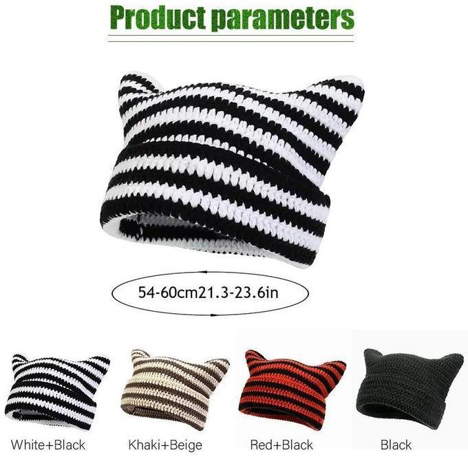 DITSY Topi Cat Beanie Rajut Striped Wanita Korean Topi Kupluk Telinga Kucing Lucu Jepang Kpop