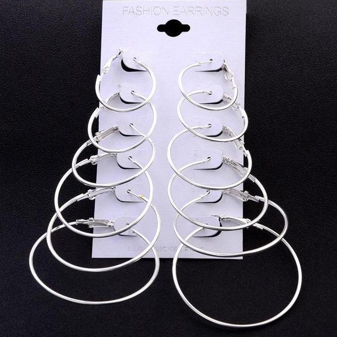 Ryu- 6 Pasang Anting Bulat Lingkaran Polos Anting Bulat Perhiasan Earrings