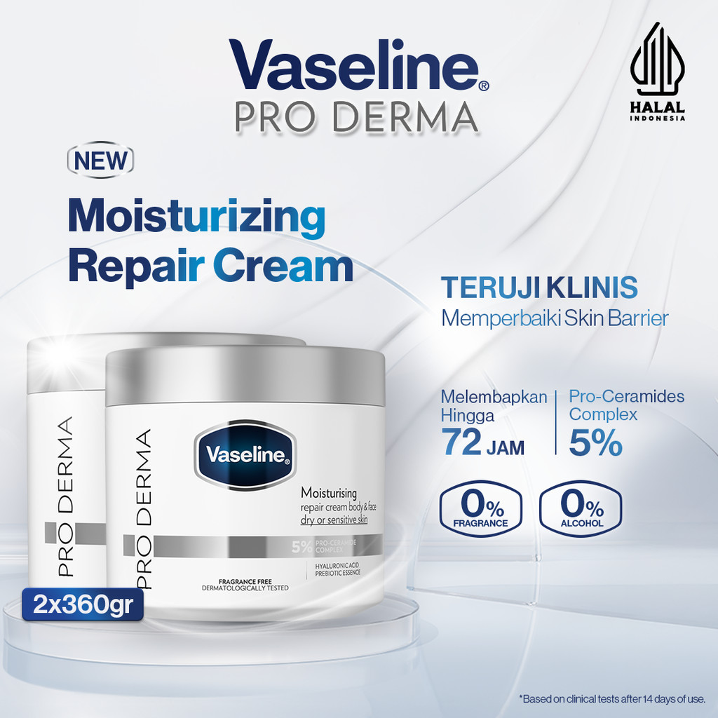 Vaseline Proderma (PRO Derma) Moisturizing Repair Cream Body & Face dengan 5% Pro Ceramide Complex -