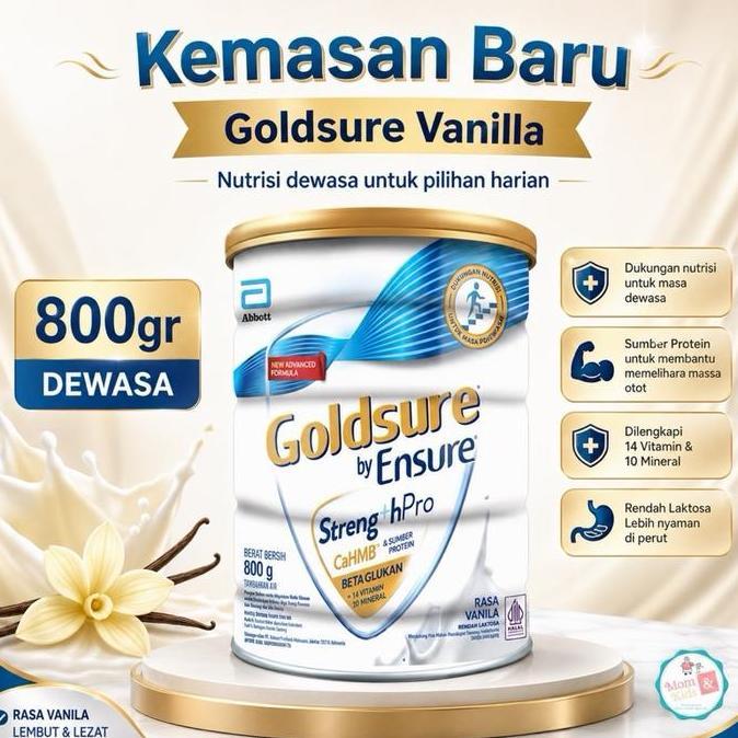 GOLDSURE BY ENSURE VANILA 800 GR | GOLDSURE 800GR | Susu Nutrisi Dewasa Rendah Laktosa