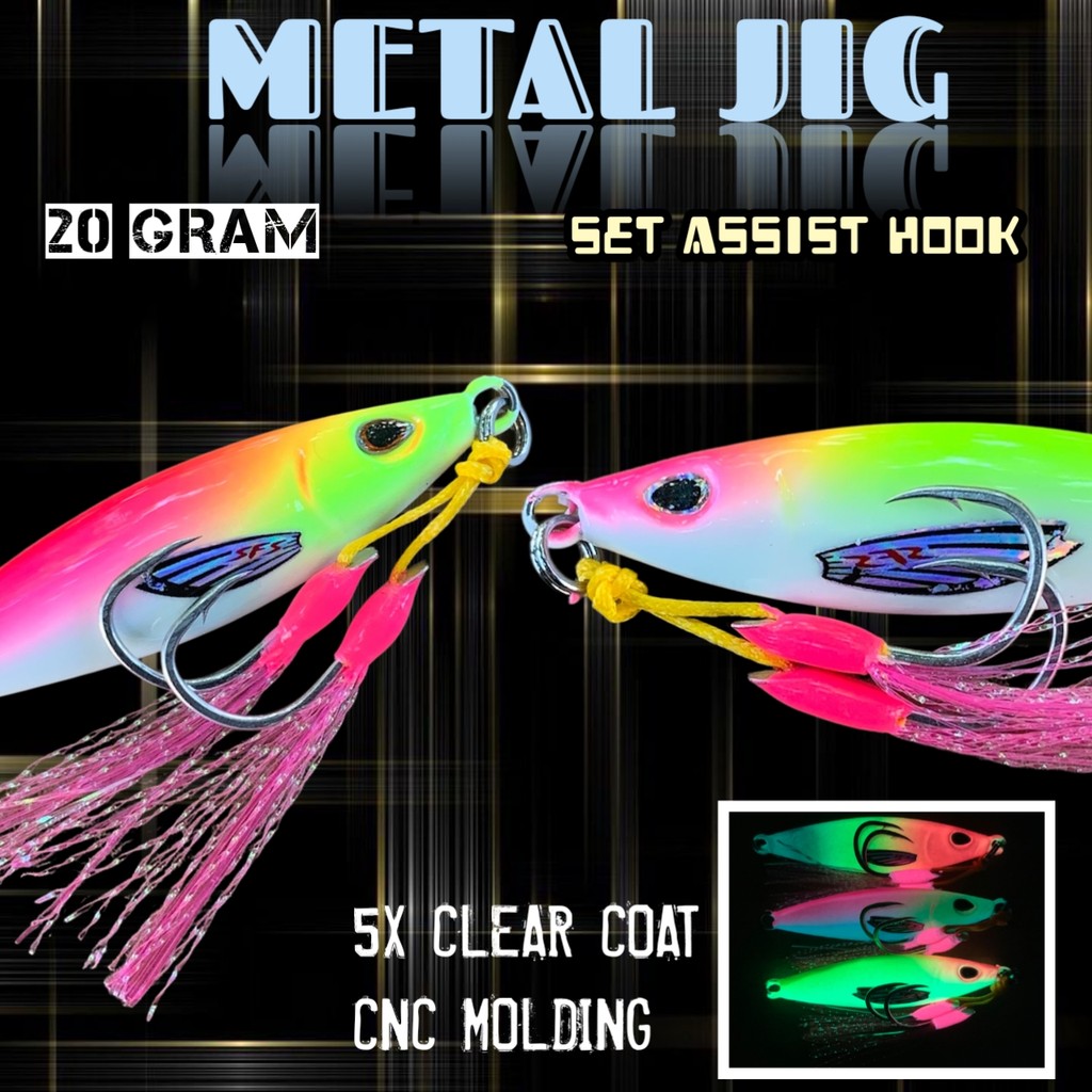 METAL JIG KOIKA FULL GID 20GRAM SET ASSIST HOOK MICRO JIG KOIKA GLOW IN THE DARK 20GRAM SET ASSIST H