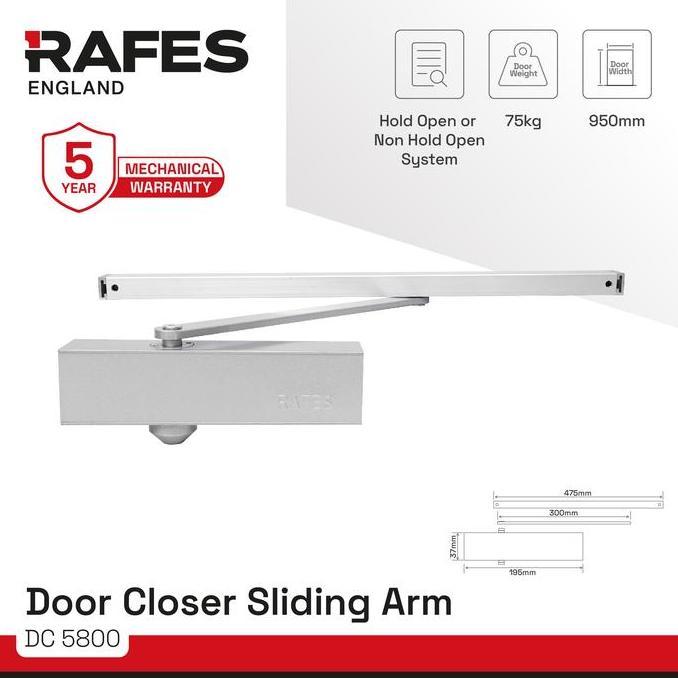 Rafes Door Closer Sliding Arm DC 5800 - Penahan Pintu 950mm, Kapasitas 75kg, Hold Open atau Non Hold