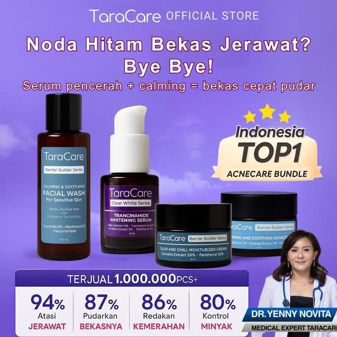 TARACARE Paket Bekas Jerawat Serum + Calm Moisturizer + Sunscreen SPF50 + Facial Wash