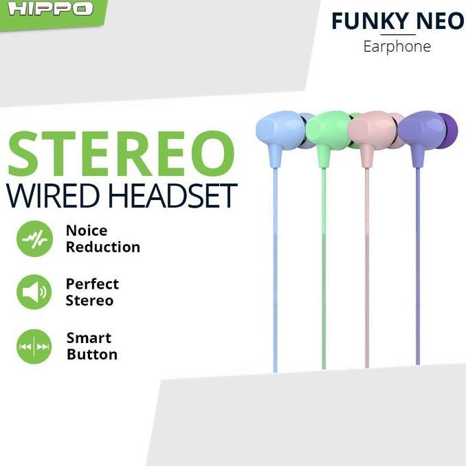 Hippo Earphone Funky Neo Macaroon Super Bass Jack 3.5mm Wired Handsfree Android Original Earbuds Hea