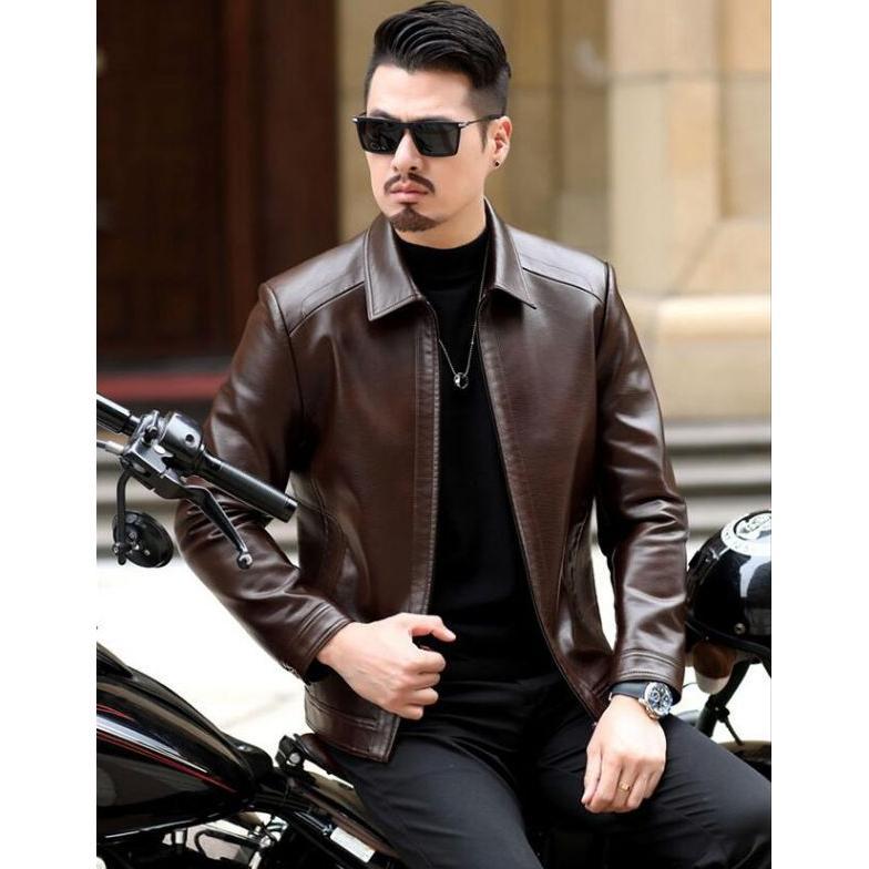 NEW JAKET KULIT PRIA//JAKET KULIT SINTETIS TERBARU BERKERAH//JAKET KULIT BERMOTOR