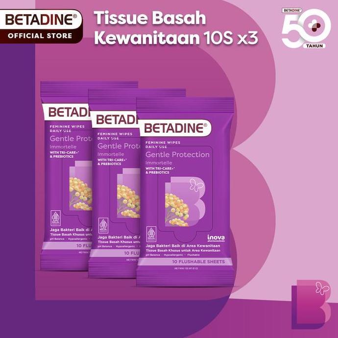 BETADINE FEMININE WIPES Tissue Basah Pembersih Kewanitaan Triple Pack